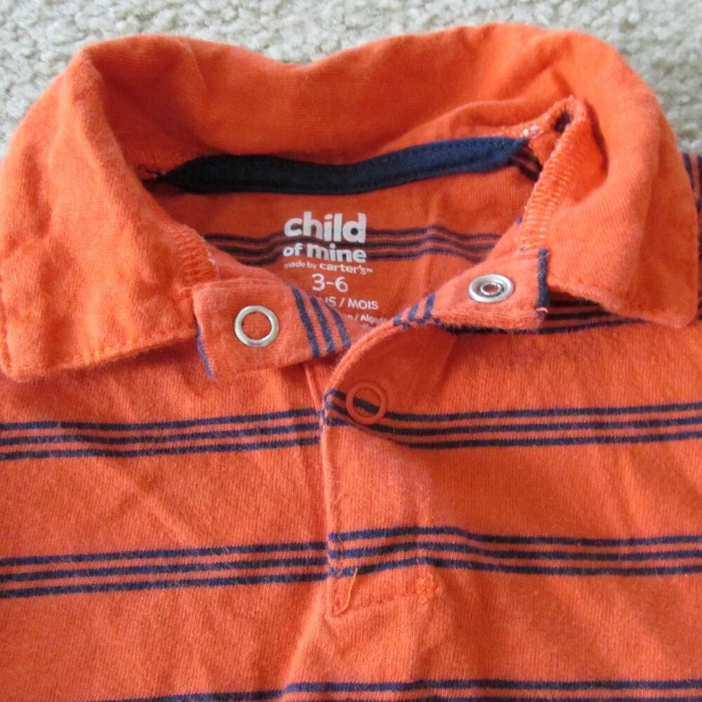 Carters Child of Mine Polo Romper Boys 3-6M Orange Stripe Short Sleeve Puppy Dog